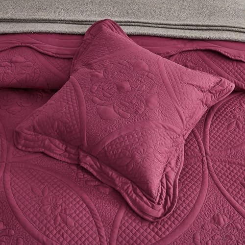 DaisyHuang Bedspread - Full Size Bedding Cover - Modern & Contemporary Coverlet Set, Real Stitching, Reversible, Lightweight, 5 Piece, Burgundy - color: Burgundy, size: Full(96"x110")