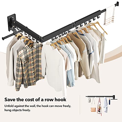 HEILAIYI Wall Mounted Clothes Hanger,Clothes Drying Rack,Laundry Drying Rack,Clothes Rack Wall Mount,Drying Rack Clothing,Laundry Rack,Folding,Retractable,Collapsible,can Fold Upward & Left & Right - size: Upgrade-Black / J Shape Hooks