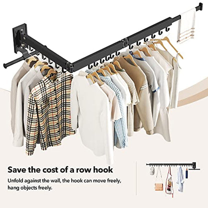 HEILAIYI Wall Mounted Clothes Hanger,Clothes Drying Rack,Laundry Drying Rack,Clothes Rack Wall Mount,Drying Rack Clothing,Laundry Rack,Folding,Retractable,Collapsible,can Fold Upward & Left & Right - size: Upgrade-Black / J Shape Hooks