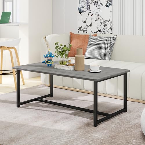 35.4" Rectangular Coffee Table for Living Room, Modern Industrial Style Coffee Table Center Table with Metal Frame for Small Space, Apartment, Office, Easy Assembly, Grey - color: Grey