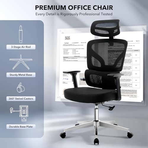 Ergonomic Office Chair Mesh – Adjustable Lumbar 3D Armrests High-Back Desk | Breathable Mesh Backrest; Seat Height & Tilt-Angle Adjustment; Smooth-Rolling Casters; Easy To Assembly, For Home, Office - color: Black-d1