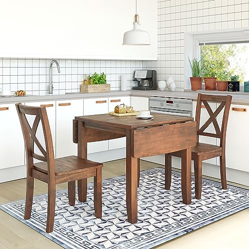 RUNWON 3 Piece Wood Drop Leaf Breakfast Nook Dining, Kitchen Table set for 2 with 2 X back Chairs, Brown - color: Brown, style: Drop Leaf