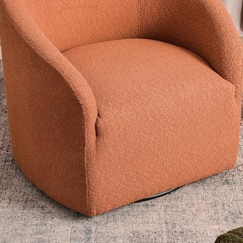 KINWELL 32" Wide Swivel Boucle Accent Chair Armchair, No Assembly Mid-Century Modern Round Upholstered Barrel Chair for Living Room, Bedroom, Office (Caramel) - color: Caramel, style: Set of 1