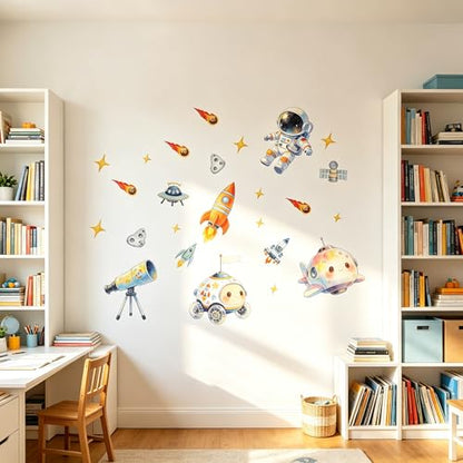 Space Wall Decals Peel and Stick Astronaut Kids Room Wall Decor - color: Aviation Theme