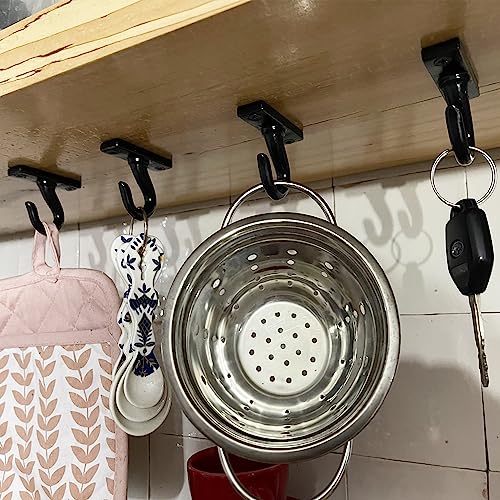 2.5”-Under Cabinet or Shelf Coffee Mug Holder – Cup Hooks Separator – Decorative Black Iron Hangers - Create Rack Under Counter or Wall – Cups, Keys, & Utensils (4-Hooks)