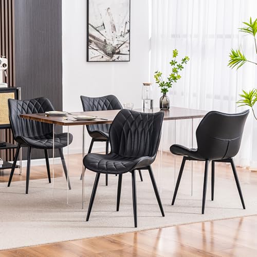 Kidol & Shellder Dining Chairs Set of 2, PU Leather Upholstered Kitchen Chairs with Back Armless, Mid Century Modern Side Chair for Dining Room, Living Room, Lounge, Restaurant, Black - color: Black