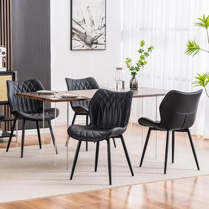 Kidol & Shellder Dining Chairs Set of 2, PU Leather Upholstered Kitchen Chairs with Back Armless, Mid Century Modern Side Chair for Dining Room, Living Room, Lounge, Restaurant, Black - color: Black
