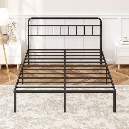 Kujielan 12 inches Queen Size Bed Frame with Minimalist Headboard, Black | Metal Platform Base with Strong Metal Slats,Mattress Foundation for Under Bed Storage,Easy Assembly - size: Queen