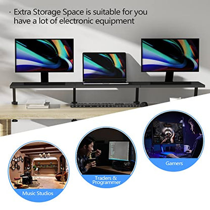 Extra-Large 45-Inch Wood Clamp On Desk Monitor Shelf with Spacious Storage Space - Fits 60-inch or Dual 32-inch Screens, C-Clamp Design with Rubber Pad, Max Load 44lbs - size: 45-INCH