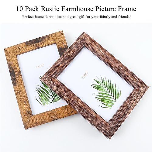 Picture Frame Set 10 pack, Farmhouse Photo Frames, Gallery Wall Frame Collage, with Two 8x10, Four 5x7, Four 4x6 Photo Frame set, in 3 Different Finishes Picture Frames For Wall or Desk,Rustic Brown - color: Rustic Brown
