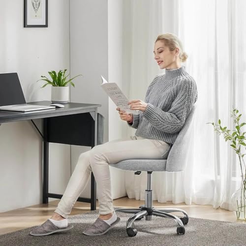 Simple Deluxe Armless Office Desk Chair, Modern Cute Swivel Vanity Chair Comfy Home Office Chairs with Wheels Height Adjustable Rolling Computer Task Stools for Living Room, Make-up, Bedroom, Grey - color: Grey