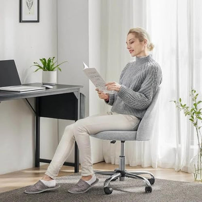 Simple Deluxe Armless Office Desk Chair, Modern Cute Swivel Vanity Chair Comfy Home Office Chairs with Wheels Height Adjustable Rolling Computer Task Stools for Living Room, Make-up, Bedroom, Grey - color: Grey