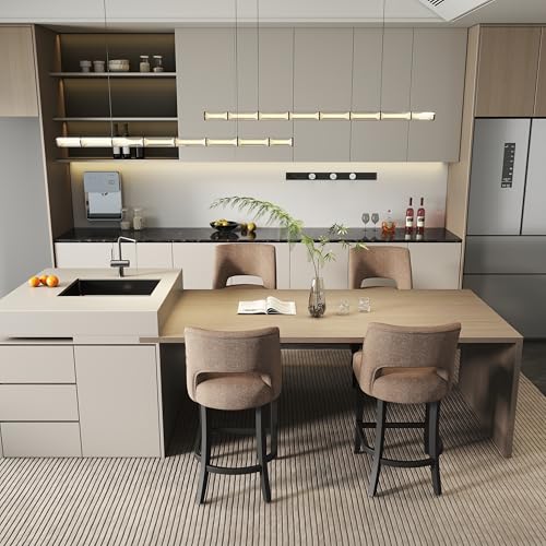 VKNOW Bar Stools Set of 4, 26" Upholstered Counter Height Bar Stools | Modern Counter Stools with Black Rubberwood Legs for Kitchen Island Dining Room Bar, Brown-Black Legs - color: Brown-black Legs, size: Set of 4