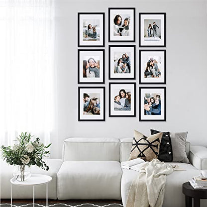 Sheffield Home 9 Piece Gallery Wall Frame Set, 11x14 in. matted to 8x10 in. (Matte Black) - color: Matte Black, size: 11x14 Inch