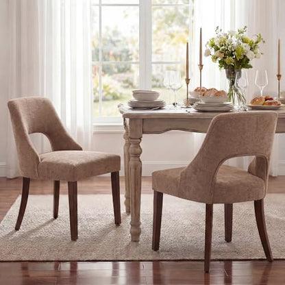 UVV Wooden Dining Chairs Set of 2, Mid Century Modern Upholstered Dining Room Chair Kitchen Chairs, Chenille Dinner Chair with Solid Wood Legs for Kitchen Dining Room, Khaki - color: Khaki, size: Set of 2