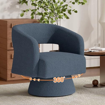 Swivel Barrel Accent Chair,Oversized Teddy Upholstered Round Swivel Chair,Modern Luxury 360 Degree Living Room Vanity Chair for Bedroom Office,Blue - color: Blue, size: Set of 2