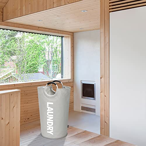 DOKEHOM 90L Large Laundry Basket Bag, Collapsible Tall Hamper, Grey | Freestanding tall washing bin & foldable laundry bag. High-capacity clothes storage basket with durable sturdy handles - color: Light Grey, size: 90L