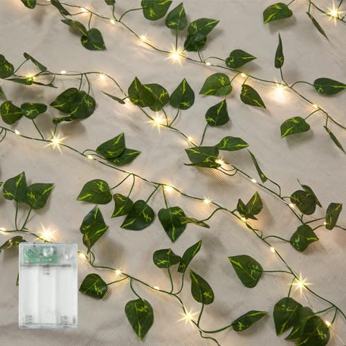 Vine with Fairy Lights, 2 Pack 40 LEDs Vine Lights Pothos Battery Operated Indoor String Lights, Artifical Garland Leaf Fairy Light Wall Wedding Garden Dorm Bedroom Decor - color: Pothos, size: 2pack-40LED
