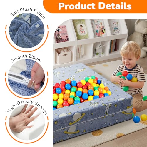 MeMoreCool Glow Modular Kids Couch, Denim Rocket | modular foam seating, removable washable cover, rocket glow design, lightweight pieces, playroom furniture - color: Denim Rocket
