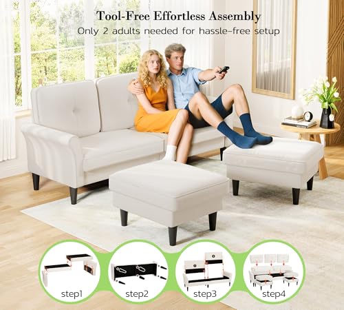 Small Sectional Couch, 83" U Shaped Couch, Modular Sectional Sofa, White | Comfy Velvet, Tool-Free Setup, 850 LBS Load Bearing, Movable Ottomans, Modern Couch, Sofas for Living Room, Bedroom Couch - color: White, size: 83" U Shape
