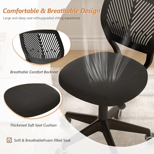 JPBSTO Armless Desk Chair, Height Adjustable Swivel Office Rolling Task Chairs with Soft Mesh Padded Cushion, Ergonomic Small Study Computer Chair for Girls Boys Teens (Black, 2PCS) - color: Black 2pcs