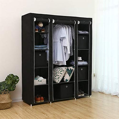 Portable Wardrobe Non-Woven Fabric Wardrobe with Cover 58”x 17” x 68 7/8” Clothing Storage Closet Shelves for Hanging Clothes Clothes Organizer