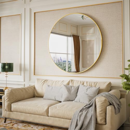 BEAUTYPEAK 42 Inch Round Mirror, Metal Frame Circle Mirror, Gold | Wall Mounted for Entryway, Bathroom, Vanity, Living Room - color: Gold, size: 42"L x 42"W