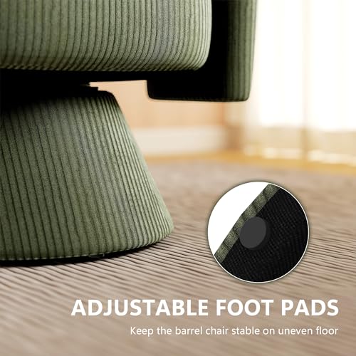 HOMCOM 360° Swivel Accent Chair Corduroy Upholstered Barrel Chair Green | Modern Armchair, Thick Padding, Living Room, Bedroom, Reading Room