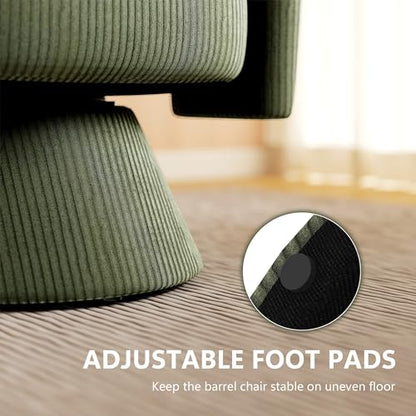 HOMCOM 360° Swivel Accent Chair Corduroy Upholstered Barrel Chair Green | Modern Armchair, Thick Padding, Living Room, Bedroom, Reading Room