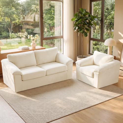Boneless Couch Sets, Modern Loveseat Sofa with Accent Sofa Chair, Floor Cloud Couch Sets with Extra Comfy Soft Deep Seats for Living Room, Apartment, No Assemby, Set of 2, Beige - color: Beige, size: 1+ Loveseat