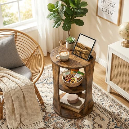 Round Side Table, 3-Tier Small End Table with Storage Shelves, Wooden Accent Table for Living Room, Bedroom, Rustic Brown ET15BR - color: Rustic Brown