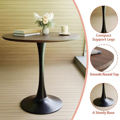 HRVEOCEI 31.5" Tulip Table, Small Round Dining Table with Thickened Tabletop & Metal Pedestal, Bistro Tables for Small Spaces Kitchen Dining Room Living Room (Walnut+Black) - color: Walnut+black