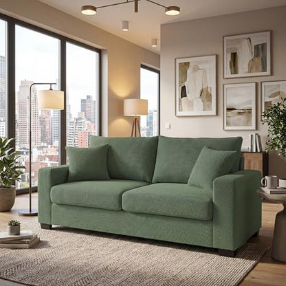 Dark Green 69'' Modern Loveseat Sofa | Upholstered 2-Seater Sofa for Living Room, Mid-Century Modern Love Seats with 2 Pillows, Deep Seat for Office Apartment - color: Dark Green