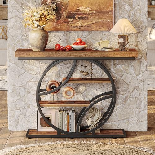 Huuger 41.3 Inch Entryway Table with Artistic Curved Metal Frame,Sofa Table | Modern Console Tables, Entrance Table for Entryway, Hallway, Entrance, Foyer, Living Room, O-Shaped Metal Frame, Rustic Brown - color: Rustic Brown, size: 11.8"D x 41.3"W x 31.5