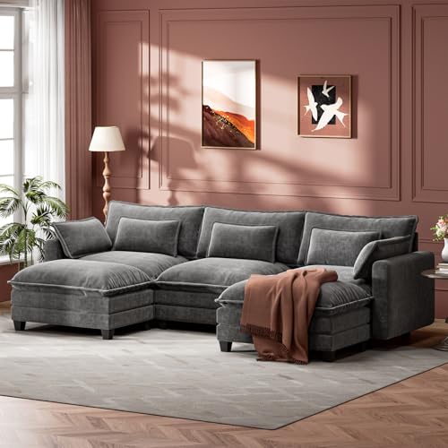 Marsail Modular Sectional Sofa 110.6" U-Shaped Modern Comfy Cloud Couch, 5-Seat Chenille Deep Seat Sofa with Throw Pillow & Movable Ottoman for Living Room, Bedroom and Apartment, Slate Gray - color: Slate Gray, size: 110.6" - U Shape