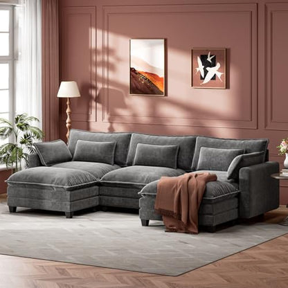 Marsail Modular Sectional Sofa 110.6" U-Shaped Modern Comfy Cloud Couch, 5-Seat Chenille Deep Seat Sofa with Throw Pillow & Movable Ottoman for Living Room, Bedroom and Apartment, Slate Gray - color: Slate Gray, size: 110.6" - U Shape