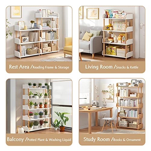 5-Tier Wooden Open Bookcase, Warm White | Modern Display Bookshelf with Top Edge, Solid Wood Frame, Home and Office Storage - color: Warm White, size: 5-tier