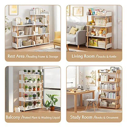 5-Tier Wooden Open Bookcase, Warm White | Modern Display Bookshelf with Top Edge, Solid Wood Frame, Home and Office Storage - color: Warm White, size: 5-tier