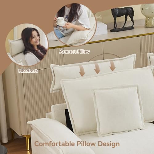 72'' Cloud Modern Loveseat Couch with Detachable Headrest, Modular Sectional Sofa Couch Deep Love Seat, Oversized 2 Seater Chenille Comfy Sofa with Armrests for Living Room, Beige - color: Beige, size: Loveseat