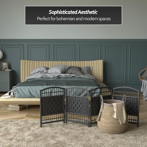 Red Lantern 2 ft. Short Fiber Weave Folding Screen - Black - 4 Panels - color: Black, size: 4 Panel