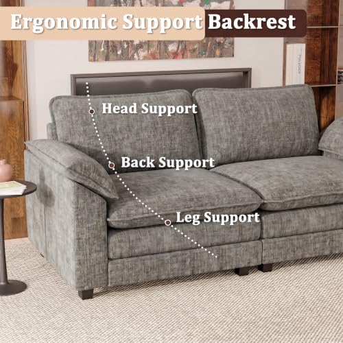 JUMMICO 79" Loveseat Sofa, Cloud Couch, Deep Seat, Light Grey | Comfy Chenille, Double Layer Cushion, Wide Armrest, High-Density Foam, 2 Seat Couch for Living Room Apartment, Small Spaces - color: Light Grey, size: Loveseat Sofa