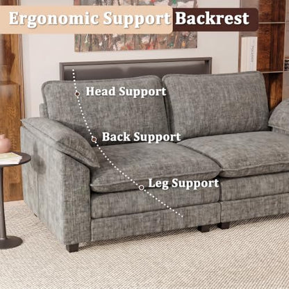 JUMMICO 79" Loveseat Sofa, Cloud Couch, Deep Seat, Light Grey | Comfy Chenille, Double Layer Cushion, Wide Armrest, High-Density Foam, 2 Seat Couch for Living Room Apartment, Small Spaces - color: Light Grey, size: Loveseat Sofa