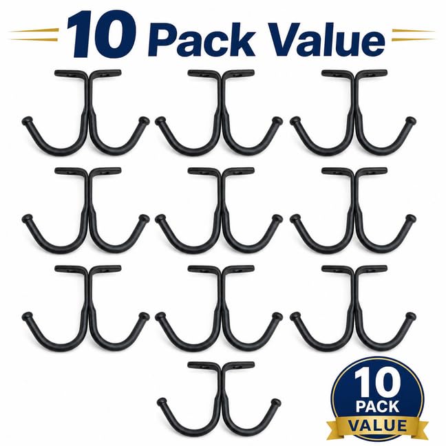 haowei 10 Pcs Black Under Shelf Hooks - Space Saving Metal Under Cabinet Banana Hook and Mug Hooks for Kitchen, Bathroom and Home Organization (Black)
