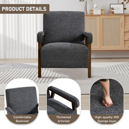 Bonzy Home Mid-Century Modern Accent Chair Set of 2,Upholstered Armchair with Lumbar Cushion Padded Arms,Comfy Fabric Reading Chair with Stable Wooden Frame for Living Room & Bedroom,Grey - color: Dark Grey, size: 2PCS