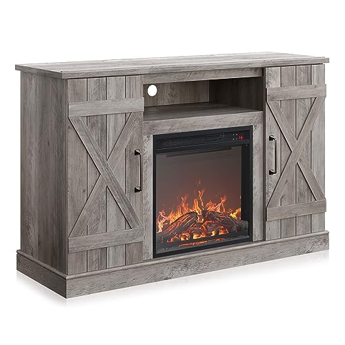 BELLEZE 47" TV Stand with 18" Electric Fireplace Heater & Media Entertainment Center Console Table for TV up to 50" with Open Storage Shelves & Cabinets - Veropeso (Grey Wash) - color: Gray Wash, style: 47" TV Stand/W 18" Fireplace