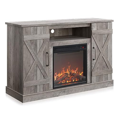 BELLEZE 47" TV Stand with 18" Electric Fireplace Heater & Media Entertainment Center Console Table for TV up to 50" with Open Storage Shelves & Cabinets - Veropeso (Grey Wash) - color: Gray Wash, style: 47" TV Stand/W 18" Fireplace