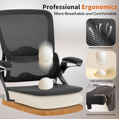 Ergonomic Office Chair,Mesh Office Chair with Lumbar Support,Mid Back Desk Chair with Flip-up Arms,400 lbs Comfy Computer Chair for Home Office - color: Black