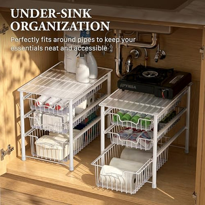 Simple Houseware Stackable 3 Tier Sliding Basket Organizer Drawer, White - color: White, size: 3-tier