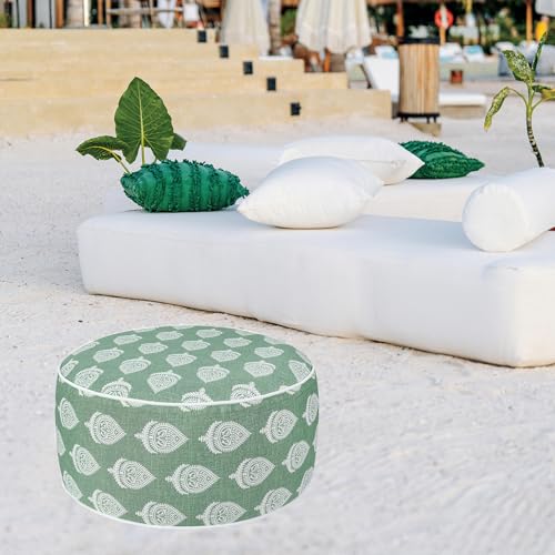 FUNHOME Inflatable Stool Ottoman Footrest with Handle D20 xH9-Light Green | Indoor Outdoor Footrest Seat, Water-Repellent, Footstool Pouf for Home Patio Garden and Camping Use - color: Light Green