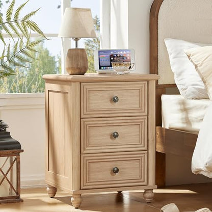 RWYHG 18" Night Stand Set 2, Nightstand with 3 Drawers | Farmhouse Modern Bedside Table, Solid Wood Legs, Metal Handles, Bed Side End Tables for Bedroom Living Room (Natural) - color: Natural, style: 3 Drawers*2